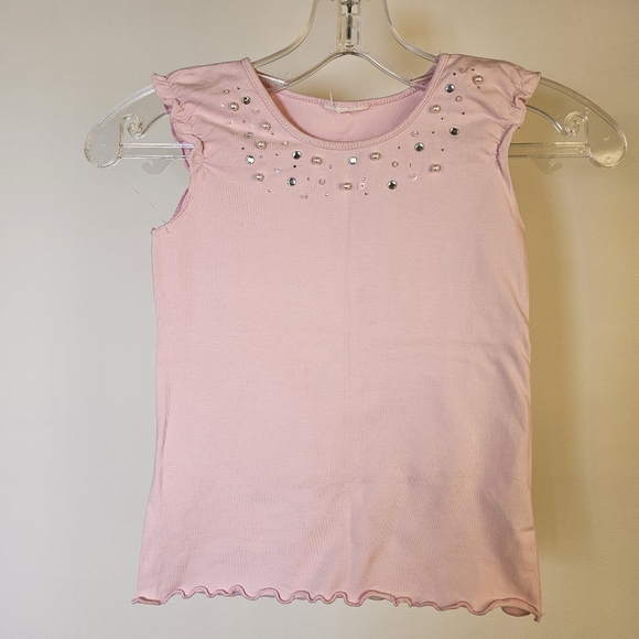 👍Ballerina pink cotton knit sleeveless pearl bedazzled girls top size 4-6 US - Picture 6 of 6